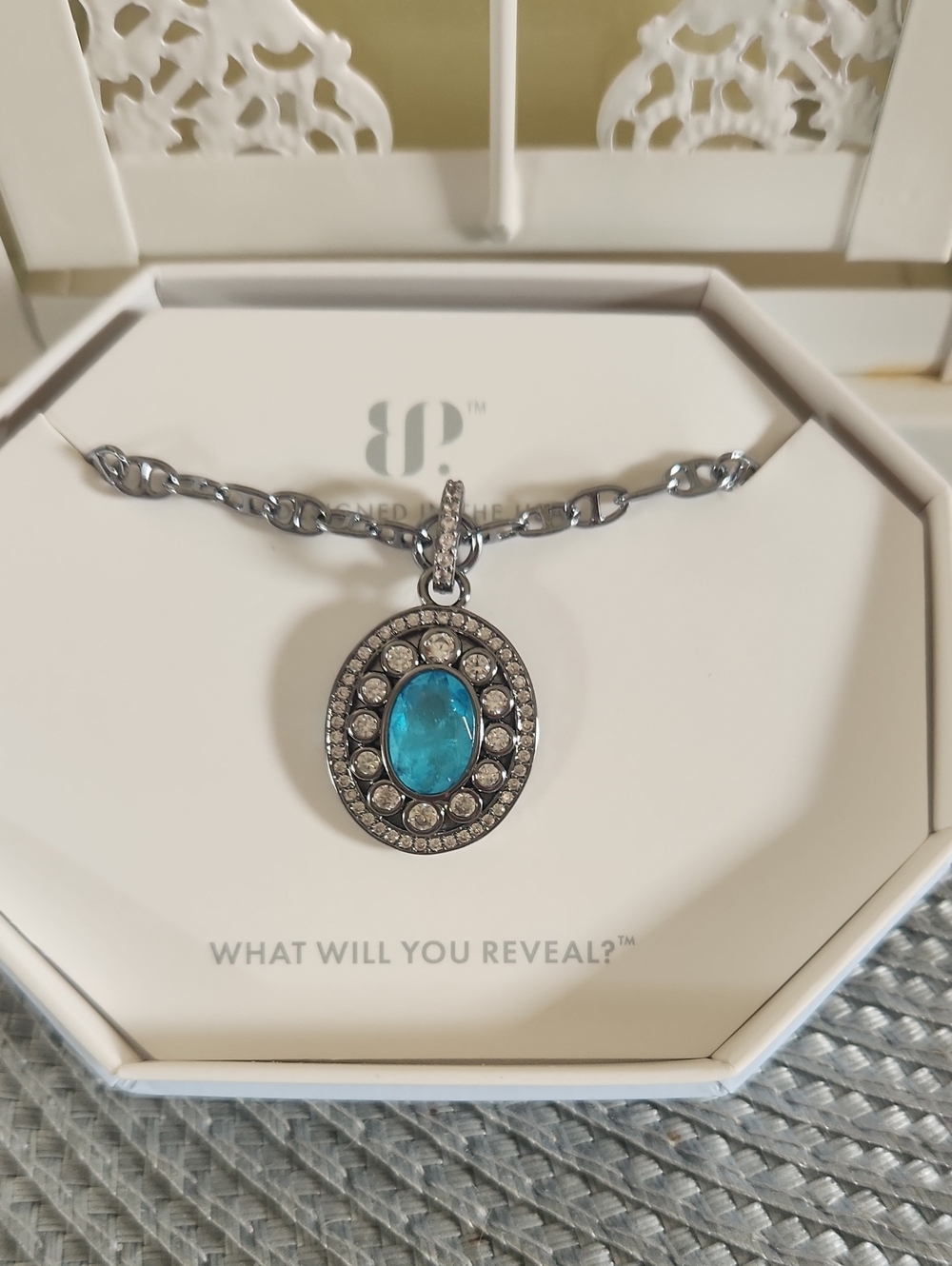bp Necklace Light Blue Quartz Hematite Plating With Removable Pendant
